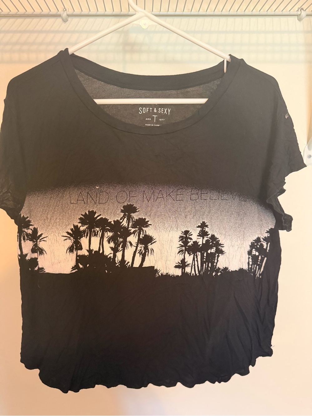 American Eagle Aerie Soft & Sexy Black Palm Graphic Tee Size M